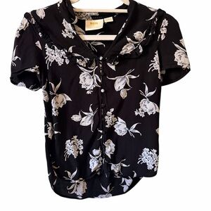 Anthropologie Maeve Black and White Floral Blouse
